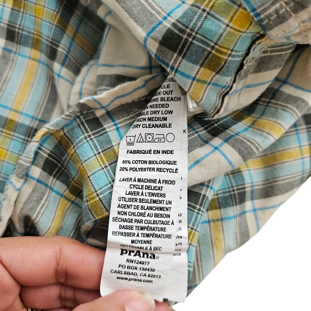 Prana Shirt Mens Small Plaid Organic Cotton Short Sleeve Hiking Outdoor - Picture 4 of 7